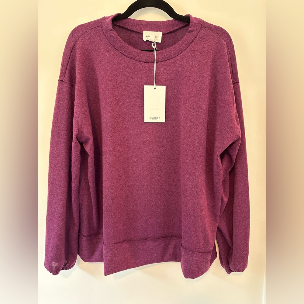 NWT ANDREE BY UNIT Heathered Hacci Long Sleeve Top Size M